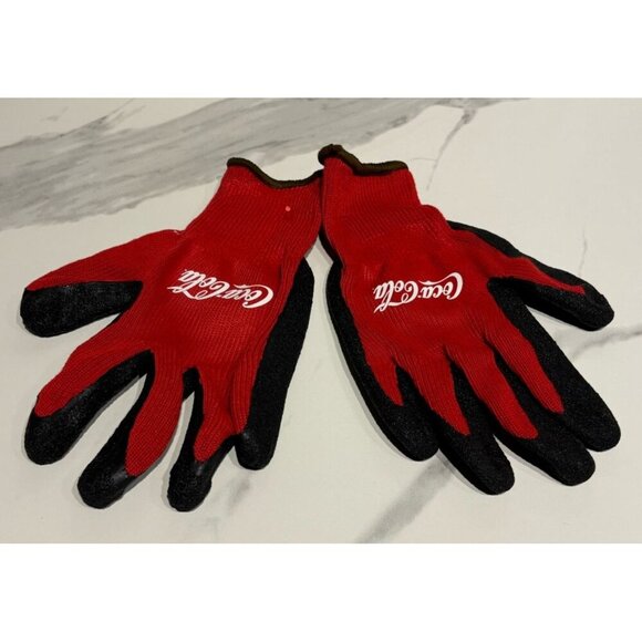 Pairs Coca Cola Protective Work Gloves Nylon Wrinkled Rubber Grip Red One Size - Picture 1 of 5